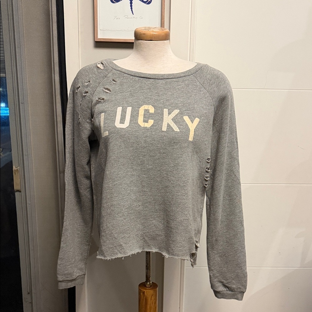 Gray Distressed Lucky Sweatshirt